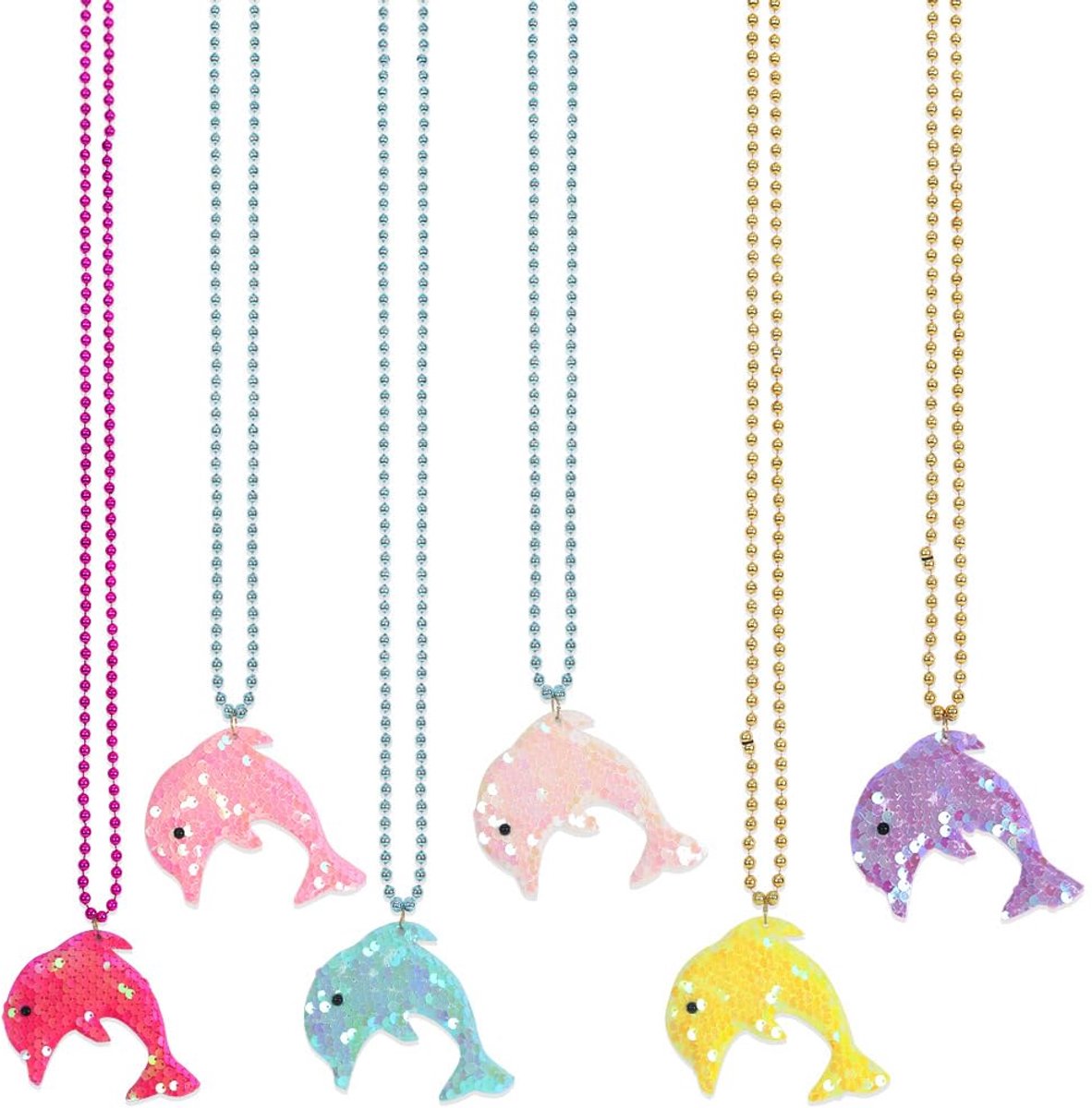 pailletten halskettingset, 6 stuks dolfijnhangers, glitter, parelketting, zeemeerminnen, oceaan, party, decoratie, cadeau, cadeautje