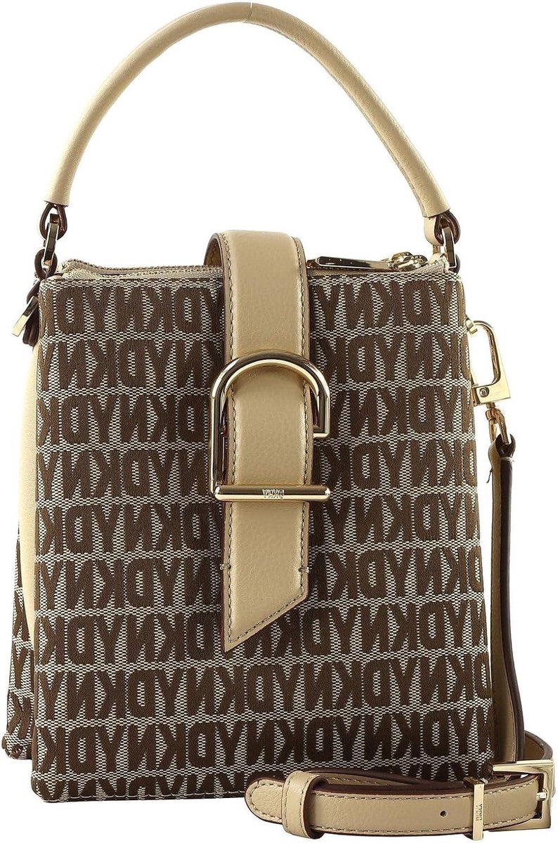 Kleine Handtas - Schoudertas Dames - Dagelijks Gebruik - Allover Logo - Compact Formaat - Licht Khaki