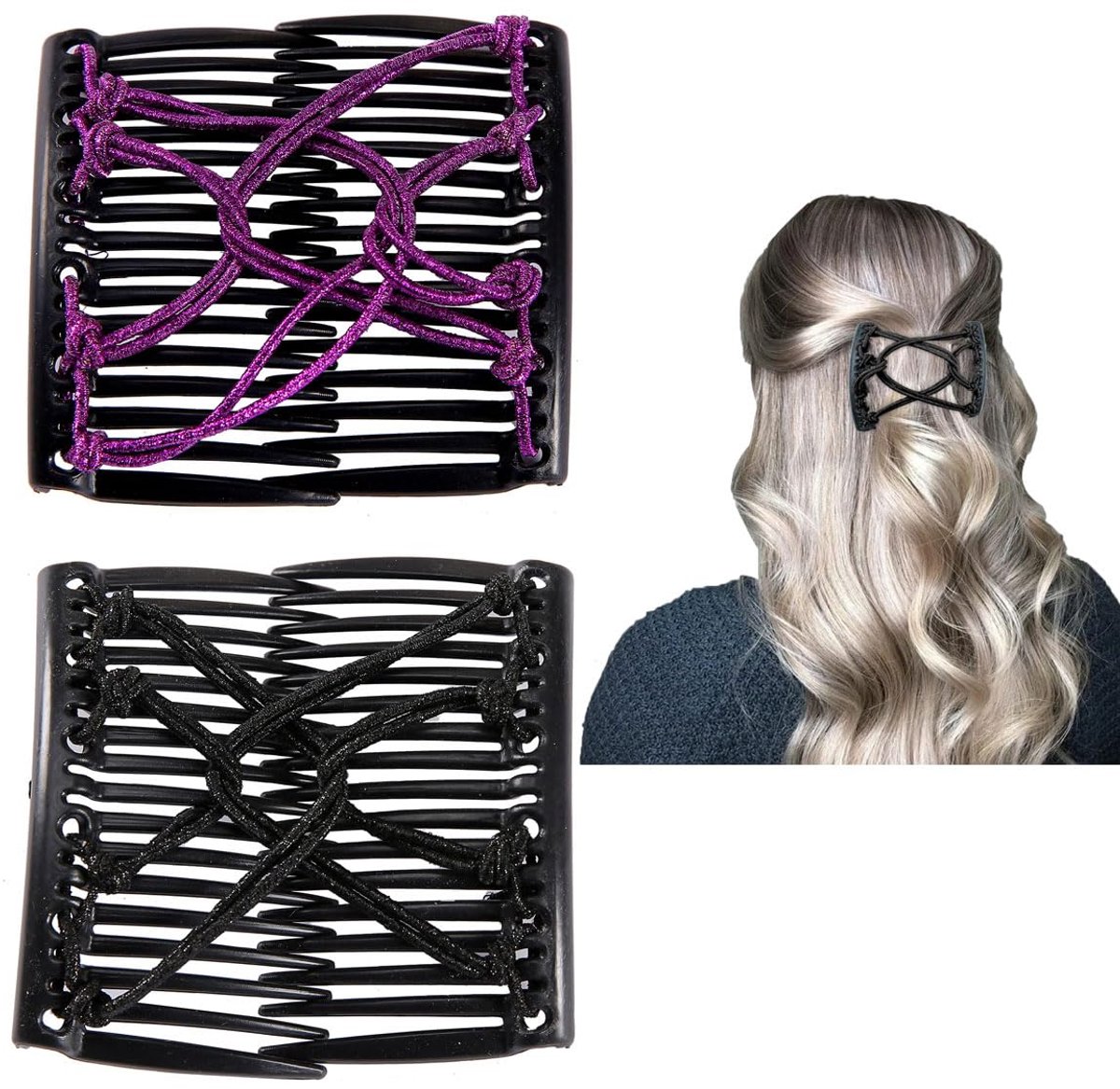 2 stuks elastische haarkam met dubbel koord, elastische haarspelden, multifunctionele haaraccessoires voor vrouwen en meisjes, doe-het-zelf haargereedschap