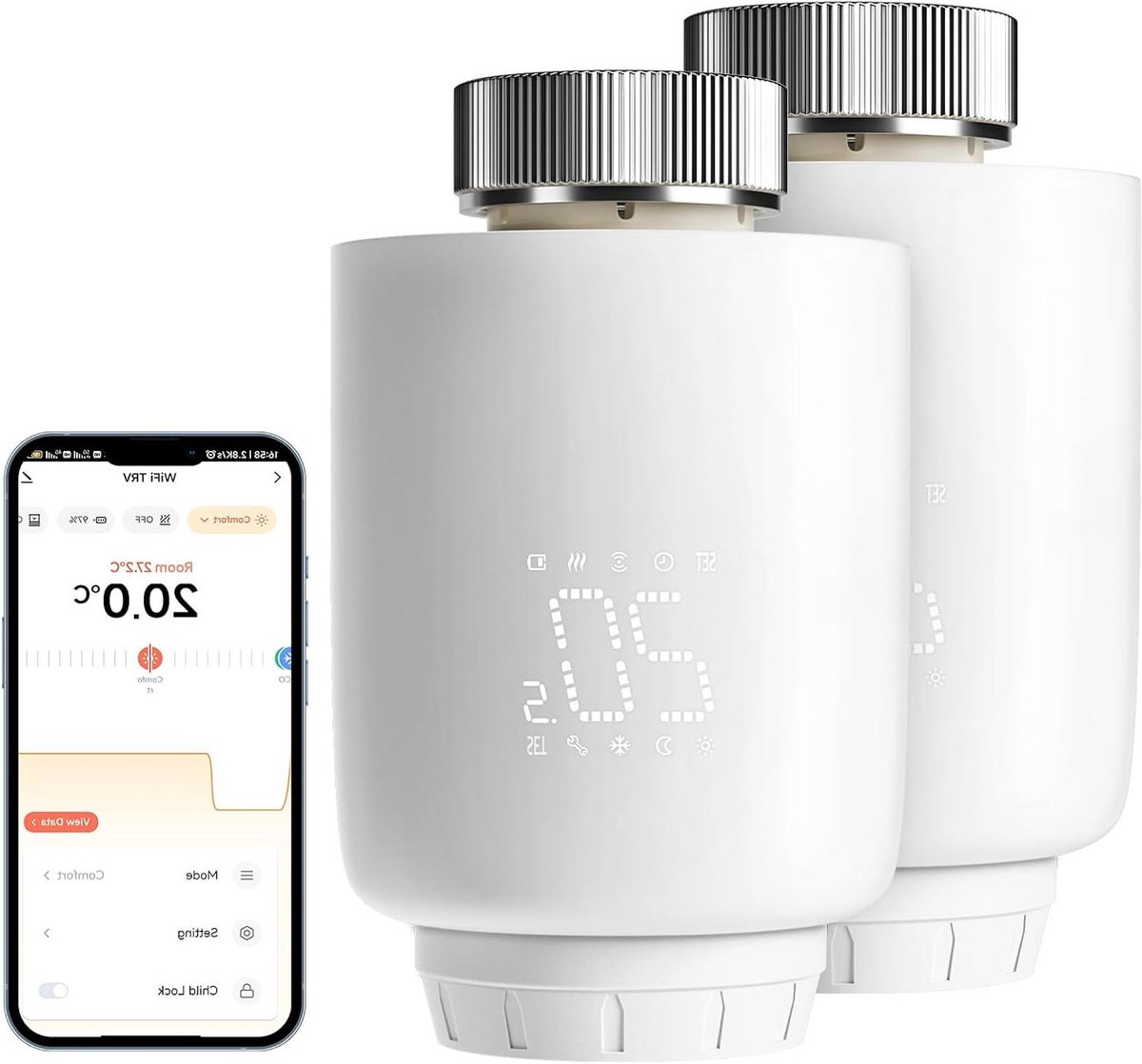Slimme Thermostaat - Verwarming Regelaar - Energie Besparen - App Bediening - 5.24 x 5.24 cm - Wit