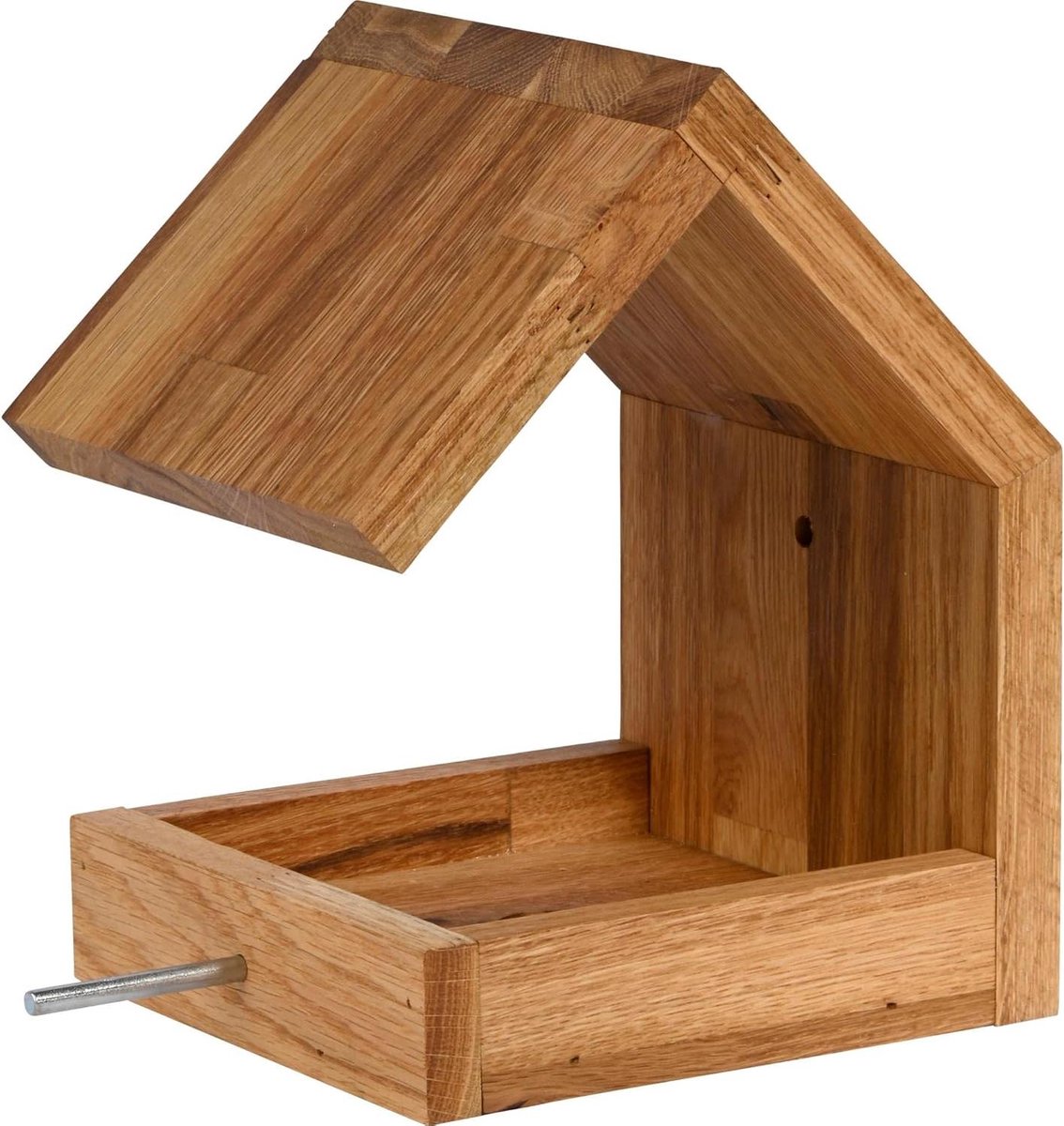 Vogelvoederstation Eikenhout - Vogelhuisje Voerbak - Vogels Voeren - Met Zadeldak - 16 x 19 x 22 cm - Natuurlijk Eiken