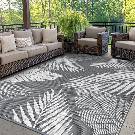 Buitentapijt Omkeerbaar - Terrastapijt Waterdicht - Buiten Leven - Dubbelzijdig Patroon - 275x365cm - Zwart Bruin Ruit — afbeelding 5