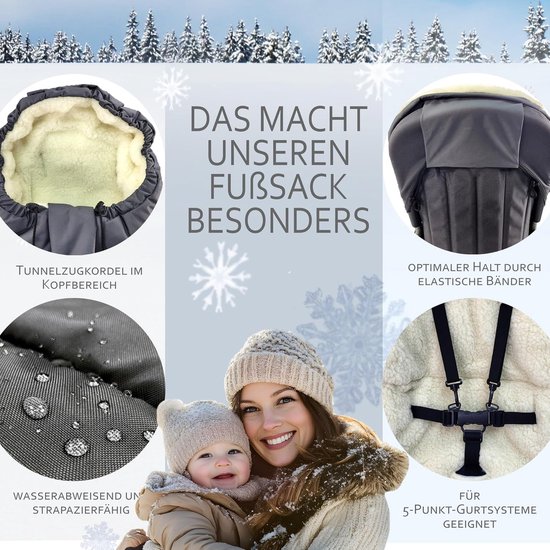 Winter Voetenzak - Baby Slaapzak - Kinderwagen Warm Houden - Verstelbare Lengte - 90-110 cm - Zwart — afbeelding 4
