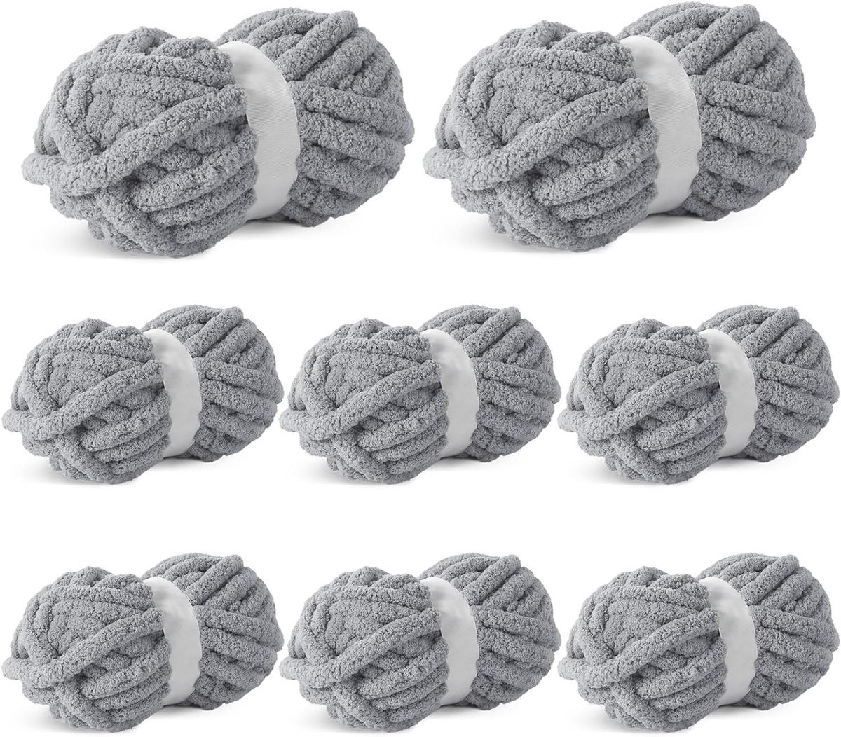 Chenille Garen - Breigaren Fluweel - Dekens Maken - Extra Dik - 8 Stuks - Lichtgrijs