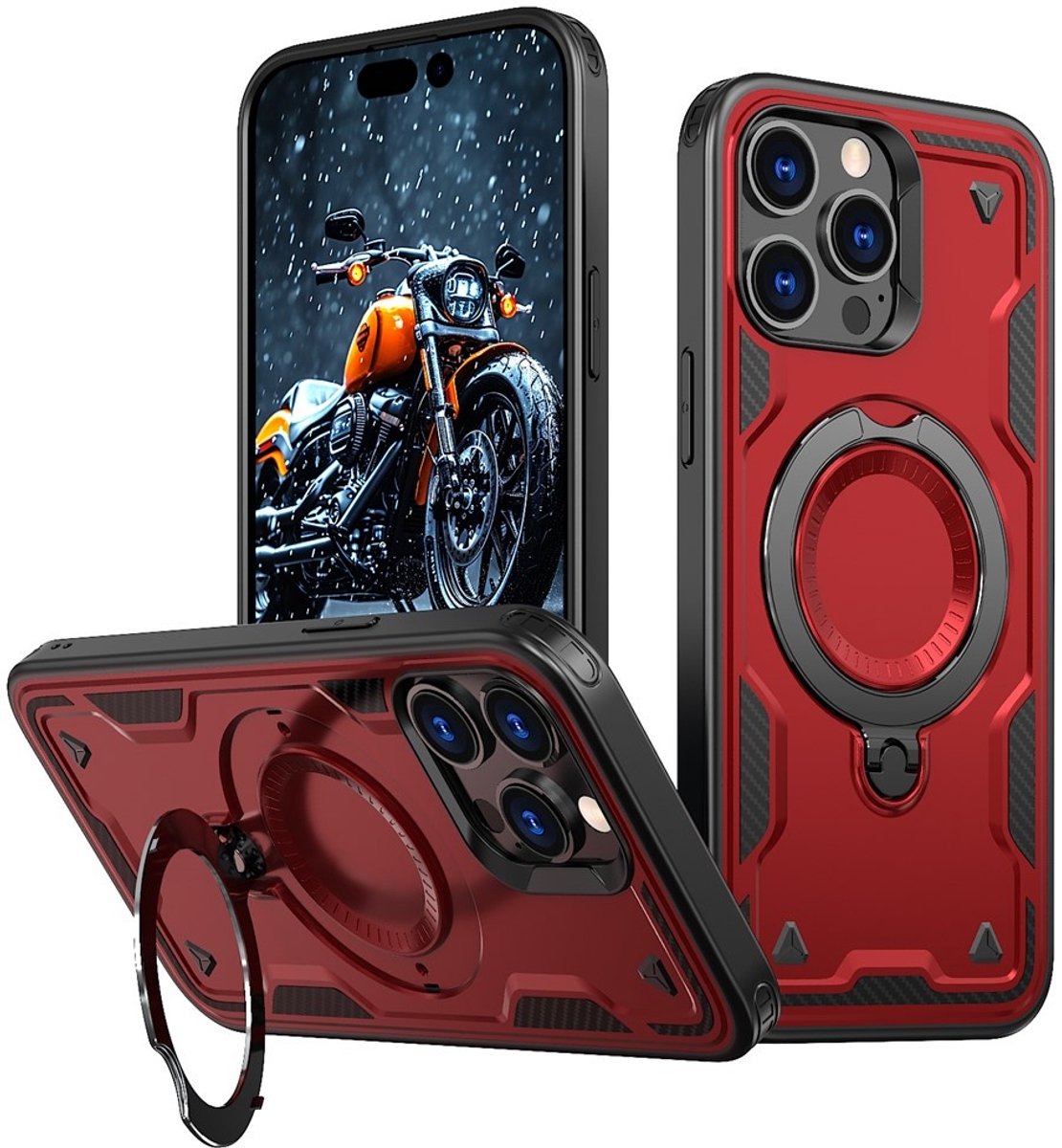 Coverup Hoesje - Geschikt voor iPhone 14 Pro Hoesje - Coverup Armor Back Cover met MagSafe Compatible Kickstand - Rood