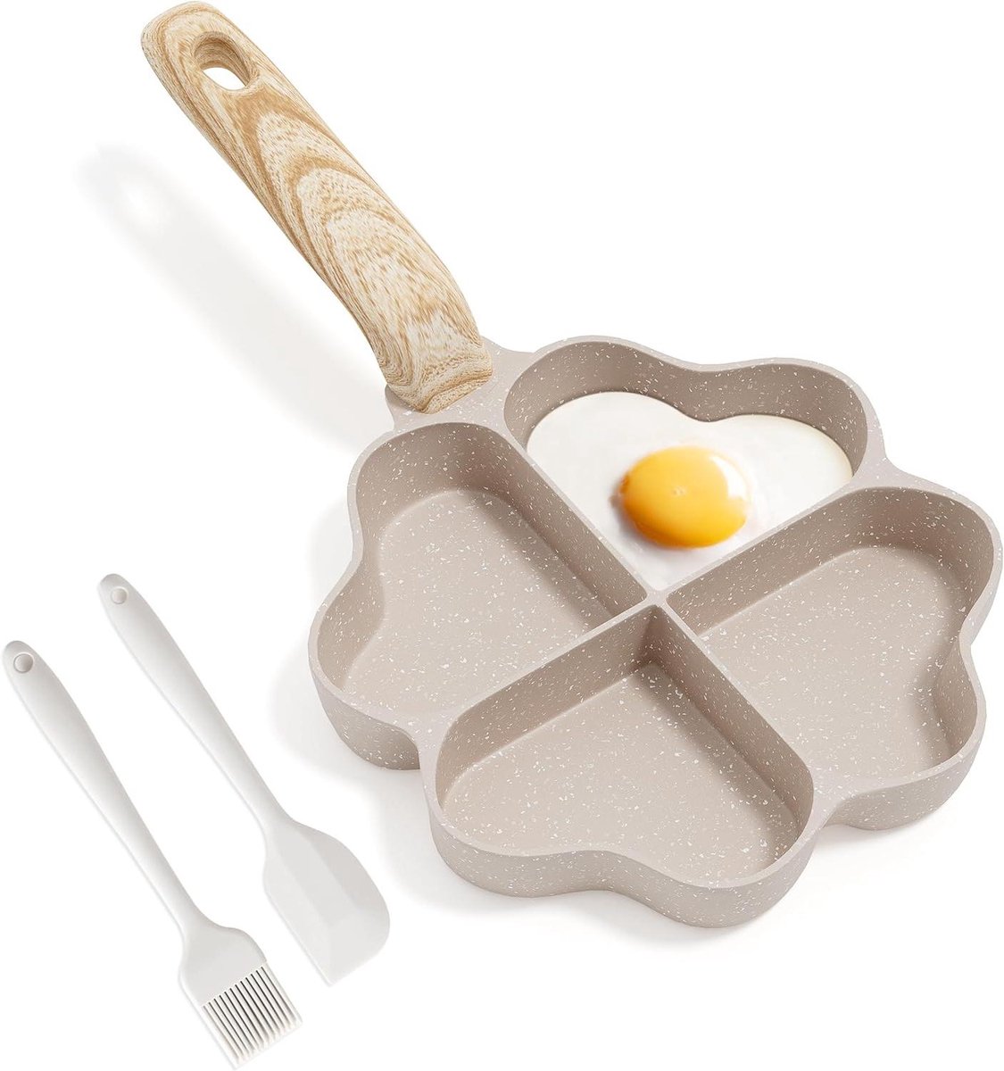 Hartvormige Omeletpan - Kleine Koekenpan - Ontbijt Maken - 4 Gaten Design - 19 x 23 cm - Zwart
