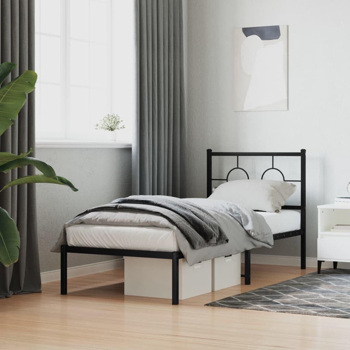 Metalen Bedframe - Ledikant Hoofdbord - Slaapkamer Inrichten - Robuuste Stalen Constructie - 80x200 cm - Zwart