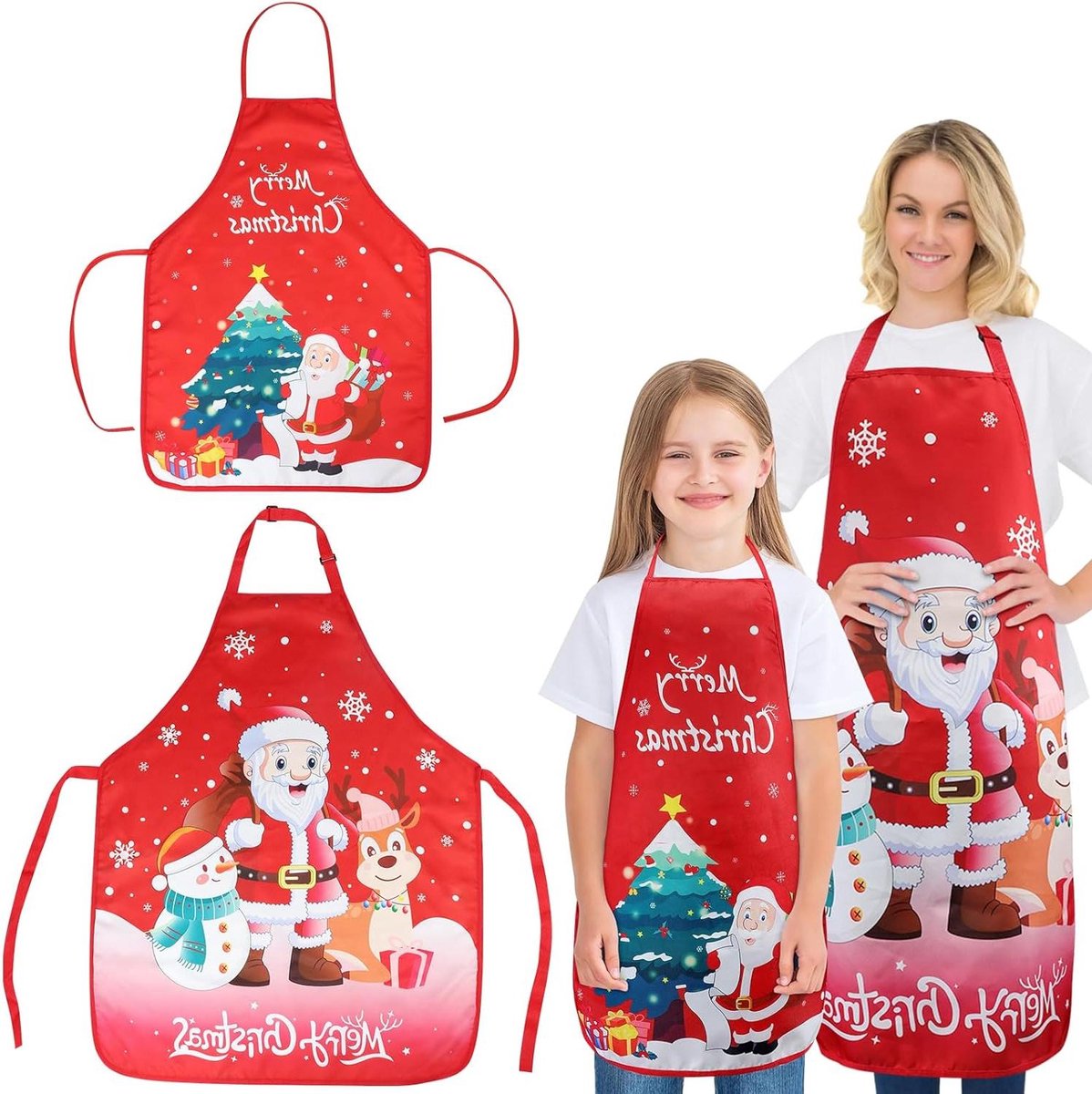 Kerstschorten Set - Bakschorten Keukenschorten - Kerst Bakken - Dubbele Verpakking - Kinderen Volwassenen - Kerstprint