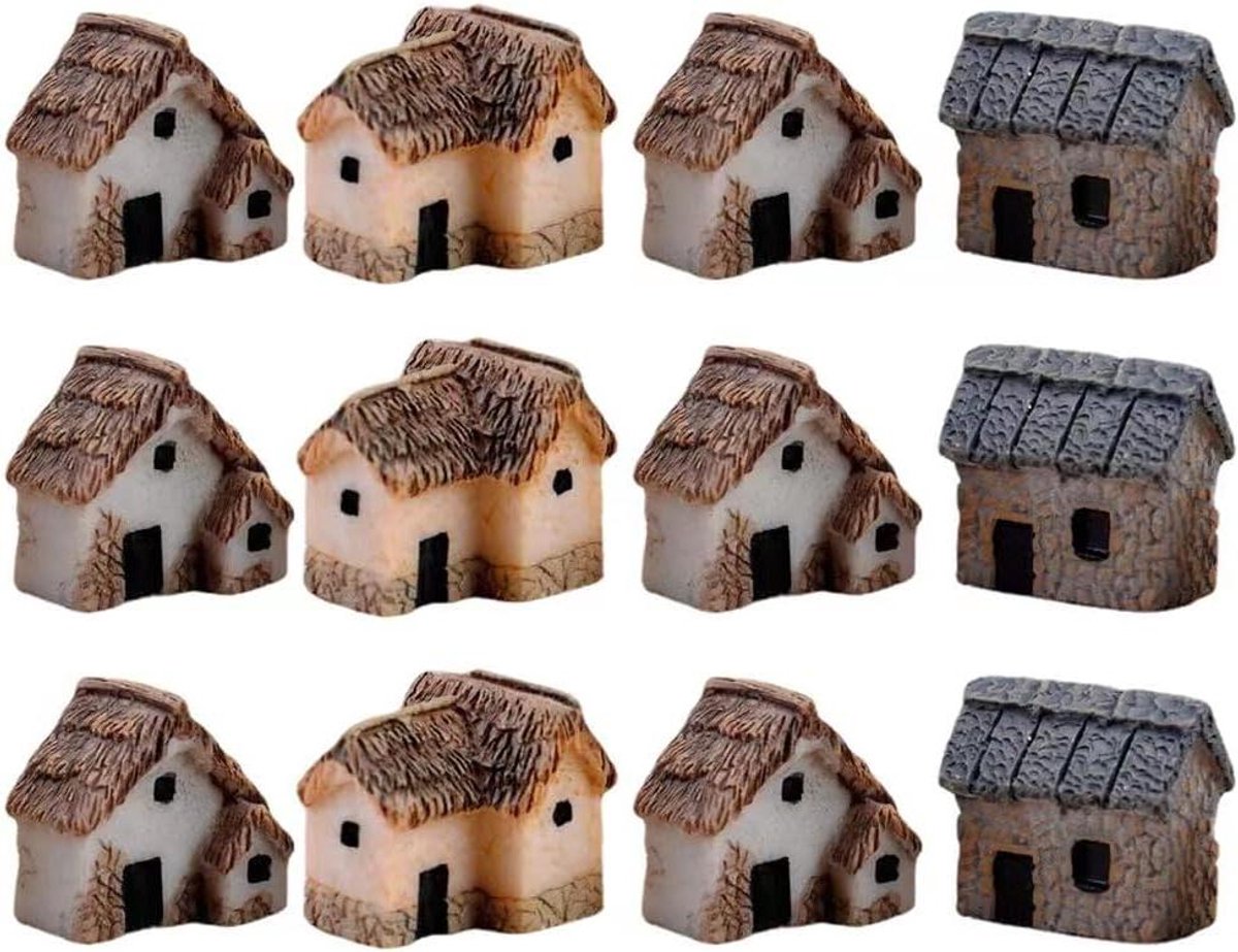 Miniatuur Fee Huisjes - Fairy Garden Huizen - Mini Tuin Decoratie - Realistisch Mos Design - 12 Stuks - Grijs