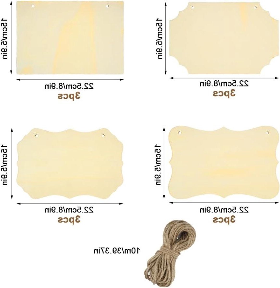 Houten Bord - Blanco Plaquette - Creatief Knutselen - Met Jute Touw - 12 Stuks - Natuurlijk