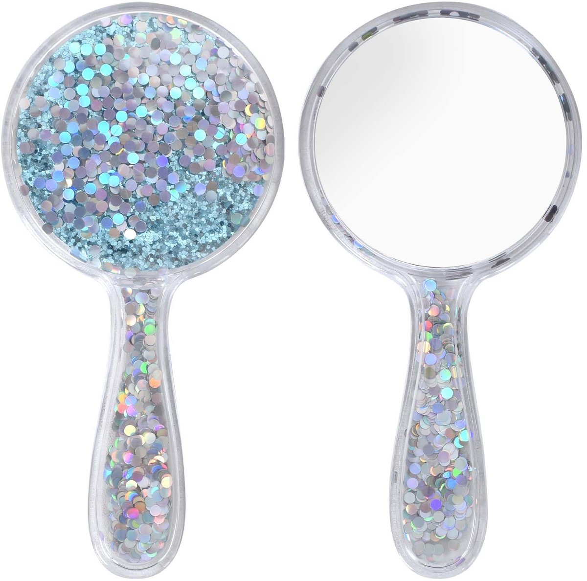Spiegel, professionele handspiegel met handvat, make-upspiegel, ronde vorm, kappers, scheerspiegel, cosmeticaspiegel, ronde zakspiegel voor handheld, thuis, op reis, blauw