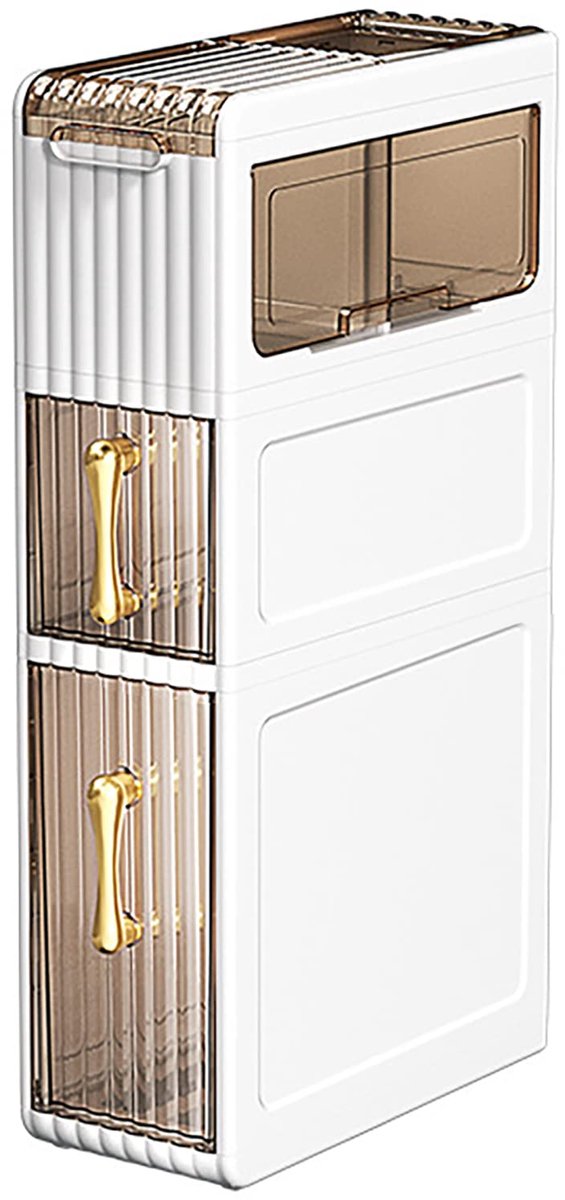 Badkamerorganizer. Extra Opbergkast met Wielen voor Smalle Plaatsen. Zijkast met 3 Compacte Lades voor Toiletpapier, Wasmiddel, Badkameraccessoires.