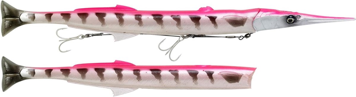 Rubber Vis - Zeevissen Kunstaas - Zeevissen - 3D Scans Gedetailleerd - 30 cm 66 g - Roze Barracuda