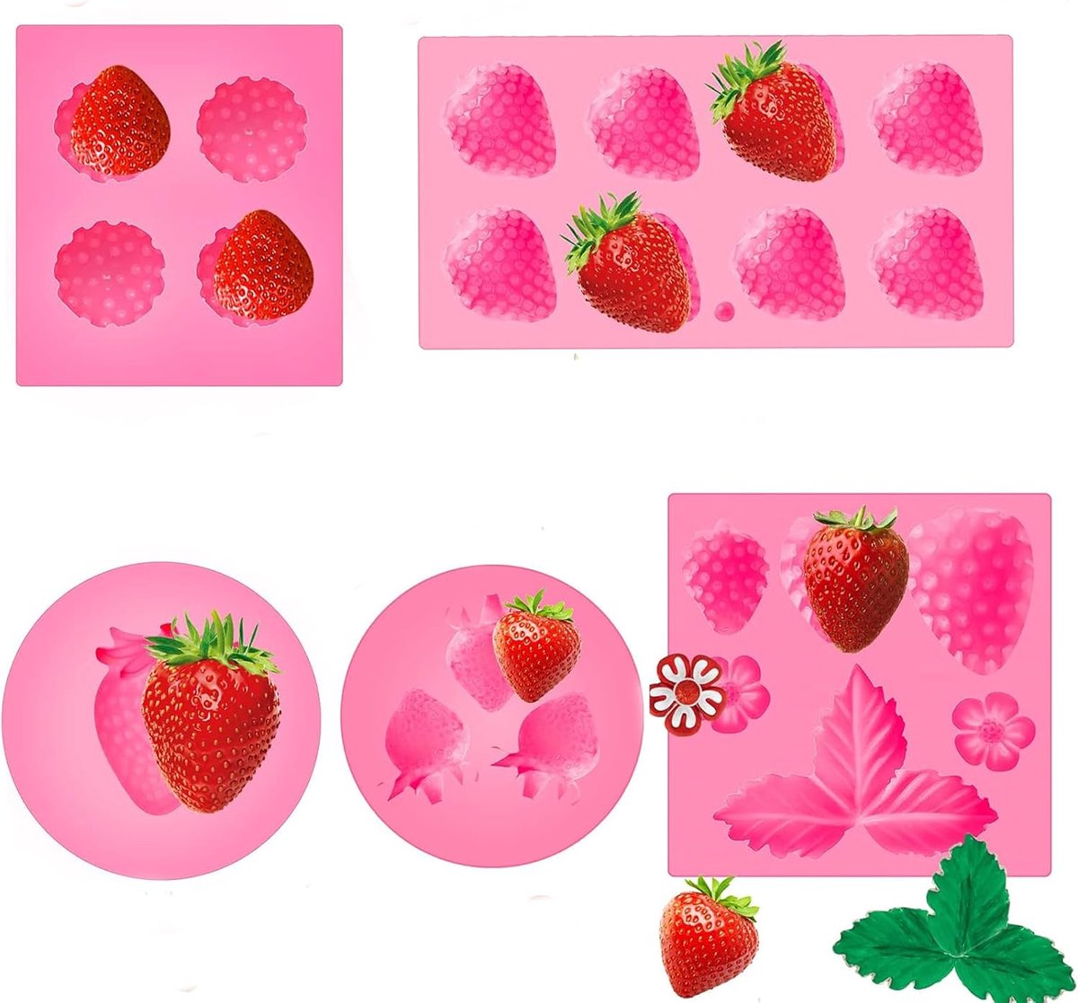 mal mini fruitvorm fondantvorm chocoladevorm fruitvorm bakvorm voor fondant chocolade snoep taart decoratie taartdecoratie bakaccessoires (roze, aardbeien)