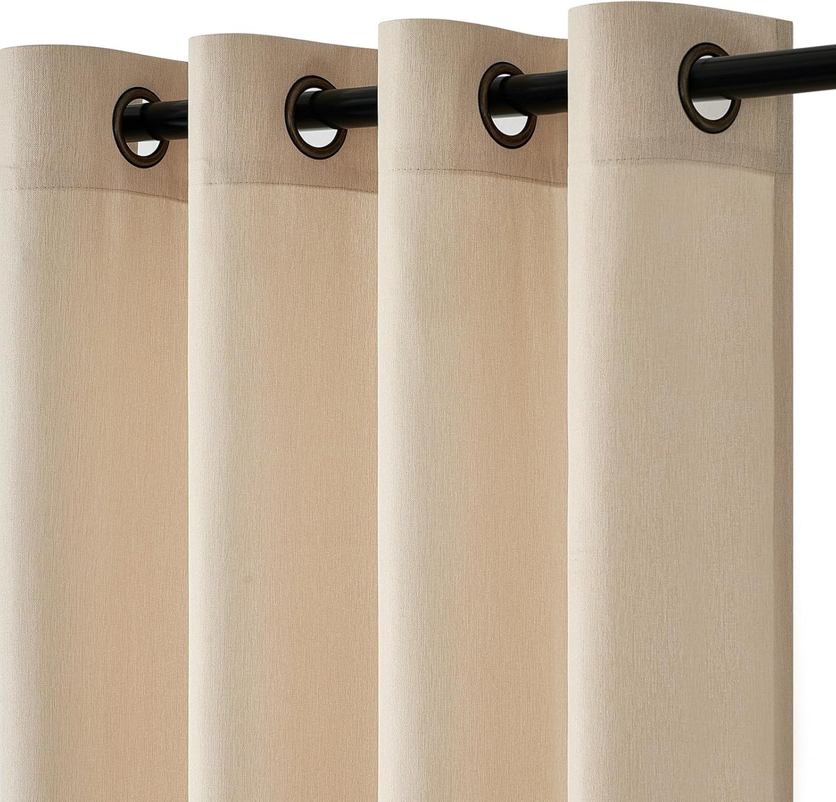 gordijnen beige woonkamer linnenlook Boho halftransparant lichtfilterende voile gordijnen met ogen, voor kinderkamer, slaapkamer, balkondeur, 2-delige set, 140 x 280 cm