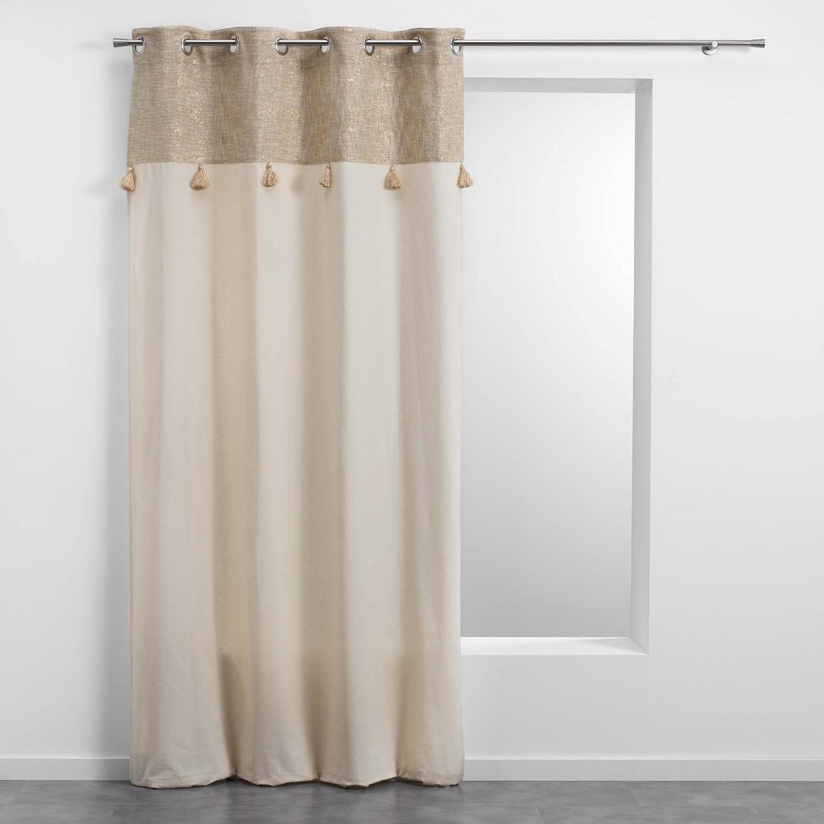 d'intérieur Cotton d'Interieur gordijn met inslagringen, 140 x 240 cm, katoen, effen, met kwastjes, sultan, 100% katoen
