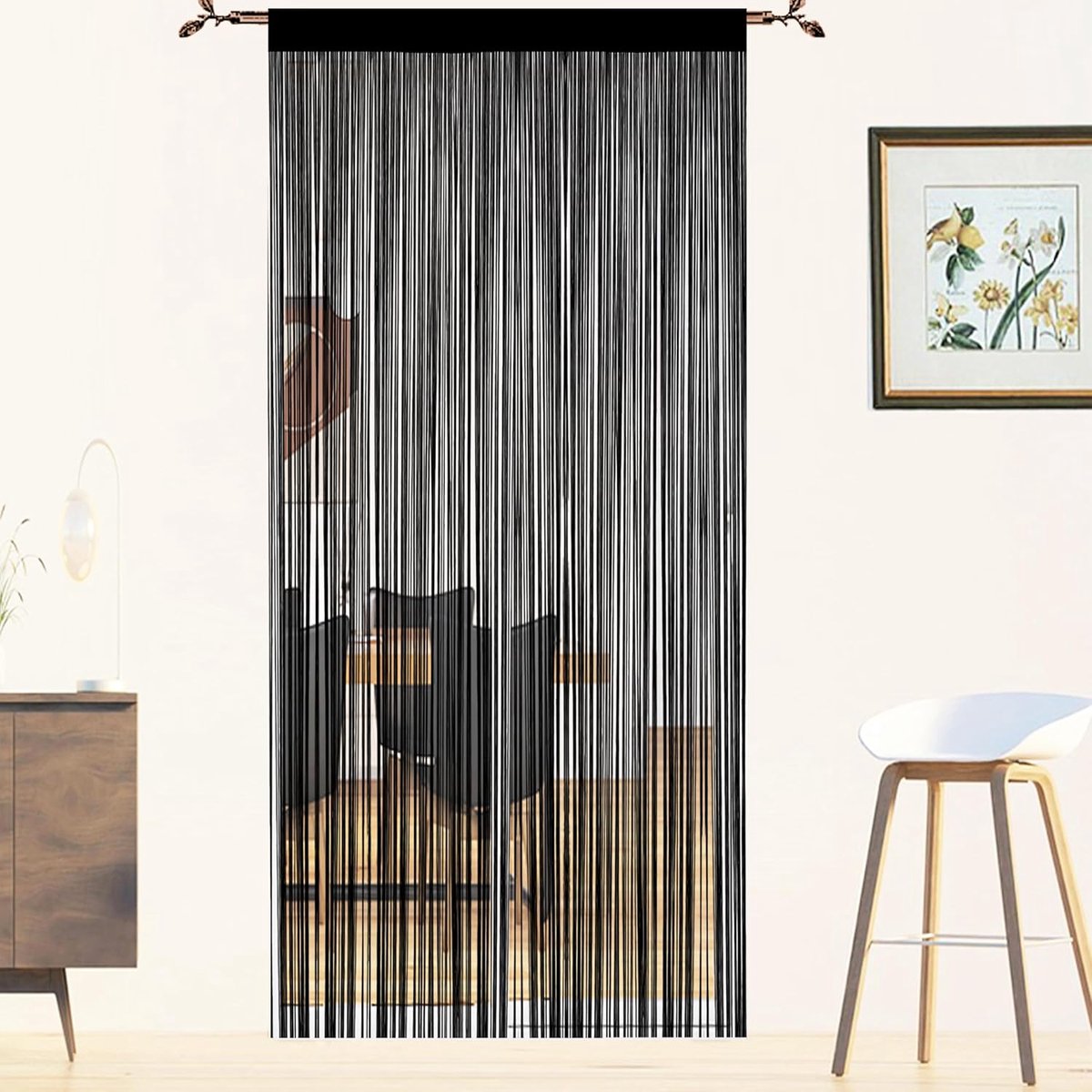 Deur- en raamgordijnen voor ramen, deuren, scheidingswanden, deurpanelen, slaapkamer, woonkamer, kast, deurgordijnen, zwart, 90 x 245 cm
