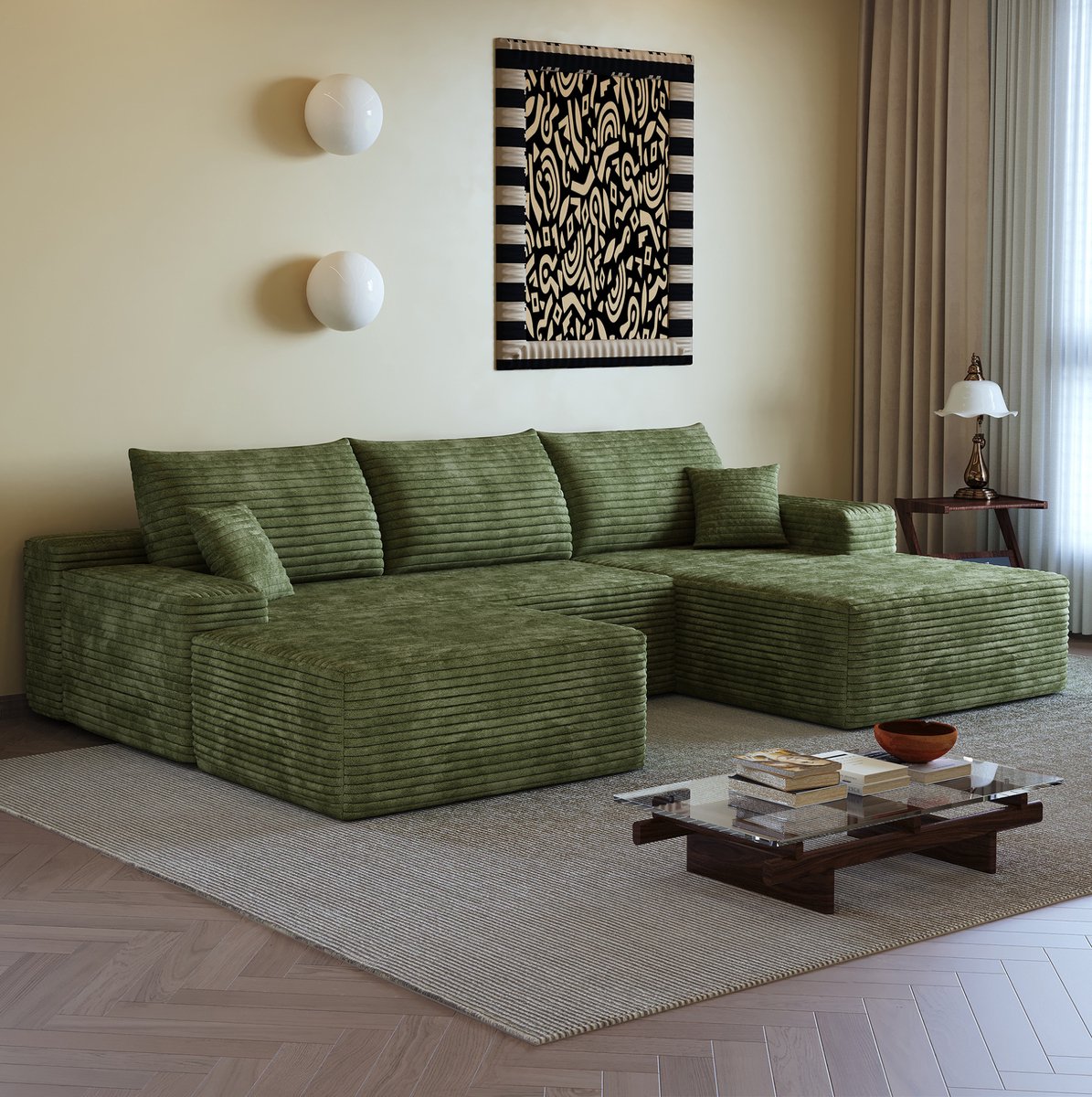 FloraGrace Hoekbank 270 Cm - Modulaire Bank Met L-Vormige Chaise Longue - Geen Montage Nodig - Voor Woonkamer Of Slaapkamer - Stof - Groen