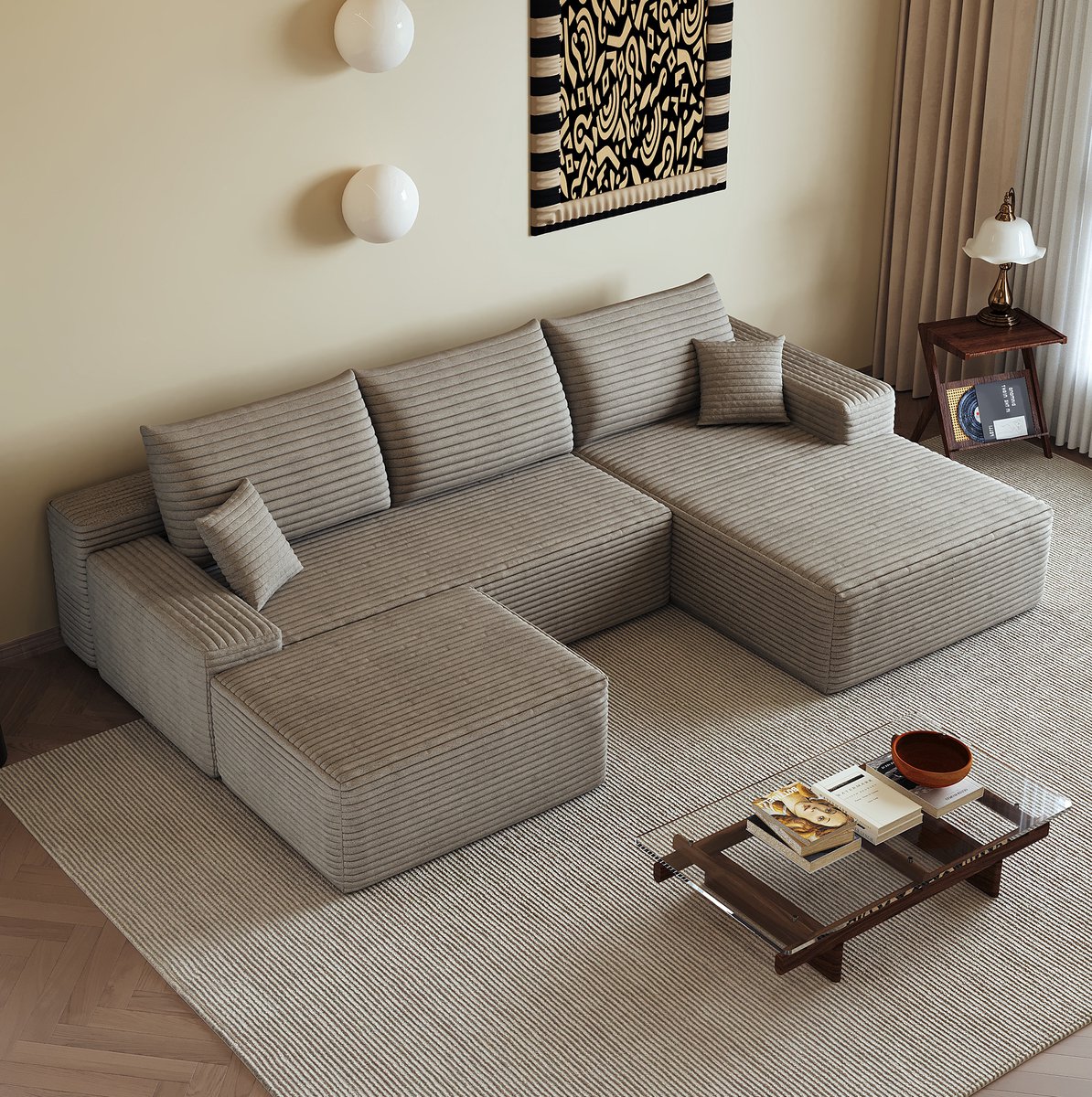 FloraGrace Hoekbank 270 Cm - Modulair 4-Zits Sofa Met L-Vormige Chaise Longue - Geen Montage Nodig Voor Woonkamer Of Slaapkamer - Stof - Camel