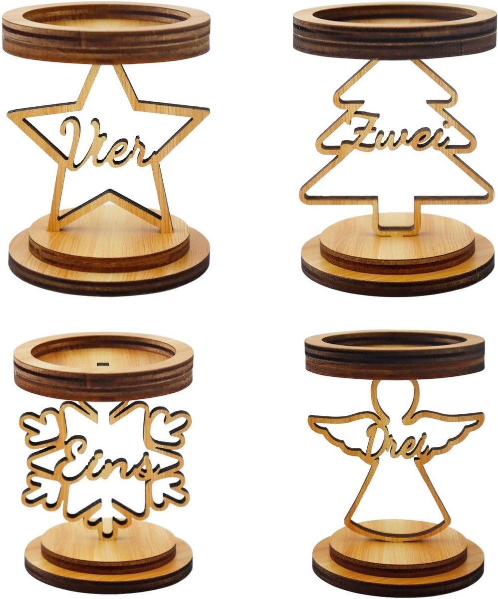 4-delige advent cijfers kaarsenhouder, adventskrans hout, advent kaarsenhouder, houten kandelaar, kaarsenstandaard kerst voor adventskrans tafeldecoratie kerstdecoratie, woonkamerdecoratie