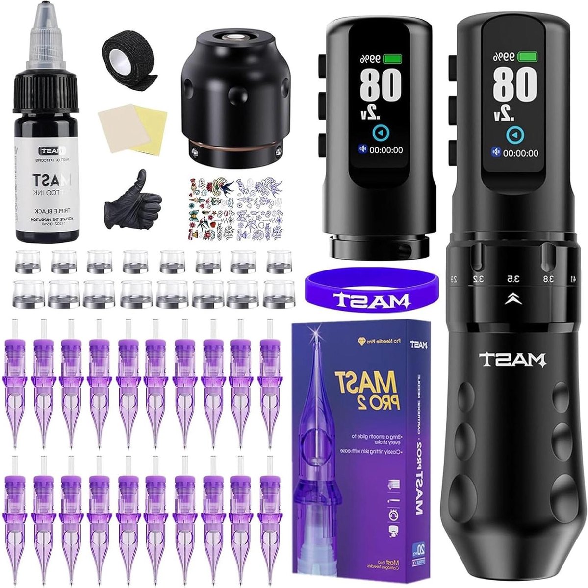 Draadloze Tattoo Machine - Tattoo Pen Set - Tatoeëren - Verstelbare Slaglengte - 2.5-4.5mm - Zwart