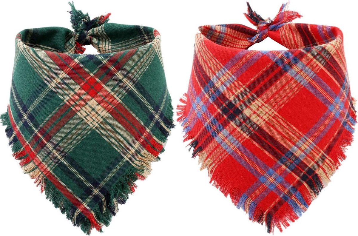 Honden Kerst Bandana - Honden Sjaal - Feestelijke Huisdier - Ademend Katoen - Nek < 53 cm - Rood Groen