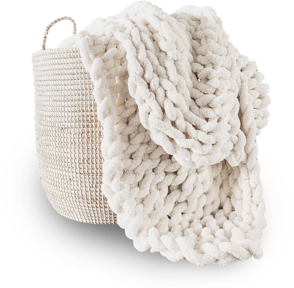 Adyrescia Grof gebreide deken | 100% handgebreid met jumbo chenille-garen (40 x 50 inch, crèmewit)