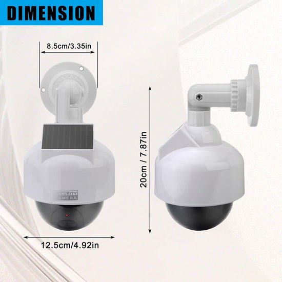 Nep Koepelcamera - Dummy Camera - Beveiliging Afschrikken - Zonne-energie Aangedreven - 24 x 12.4 x 12.4 cm - Wit — afbeelding 3
