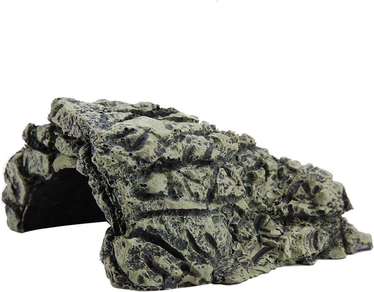 Reptielen Schuilplaats - Terras Huisje - Aquarium Decoratie - Natuurlijke Rots Simulatie - 12 x 11 x 6 cm - Grijs