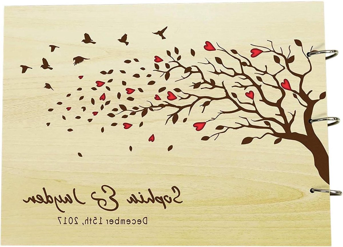 Gastenboek Hout - Scrapbook Album - Bruiloft Herinneringen - Gepersonaliseerd Ontwerp - 23x30 cm - Beige