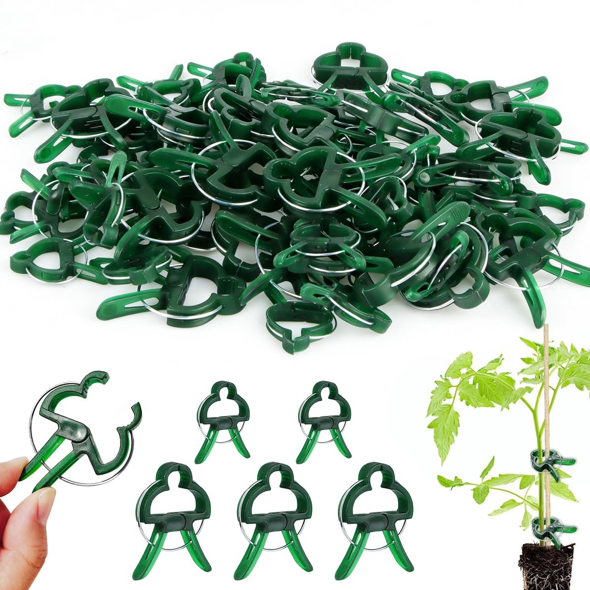 Plantenklemmen voor klimhulp, 80 stuks, plantenclips voor tomaten, komkommers en rozen, stabiel en herbruikbaar, tuinaccessoires (30 grote + 50 kleine)