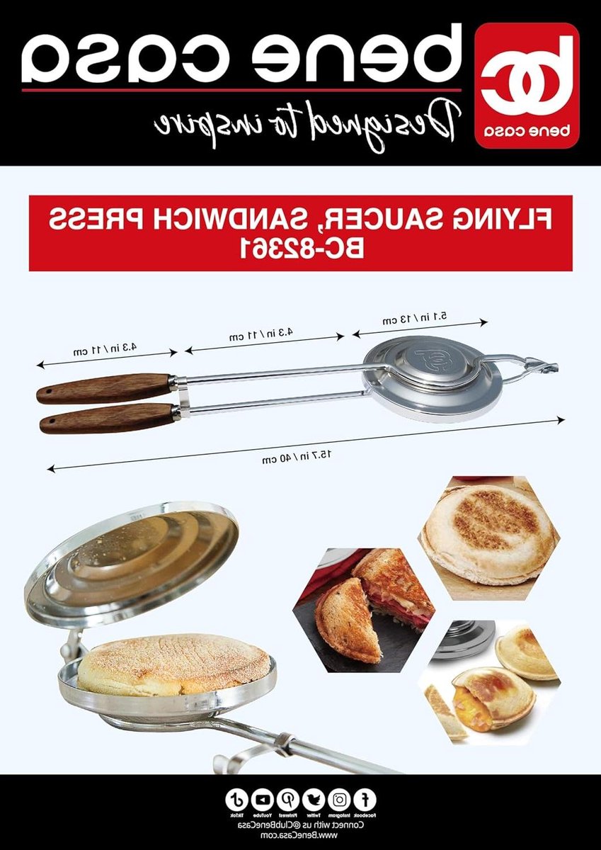 Sandwichpers - Vliegende schotel pers - Kampvuur koken - Houten handgrepen - 40 cm - Zilver