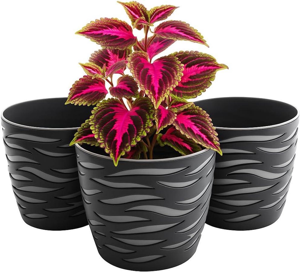 Plantenpotten Set - Bloempot Mand - Decoratief Gebruik - Duurzaam Kunststof Materiaal - Set van 3 - Antraciet Grijs
