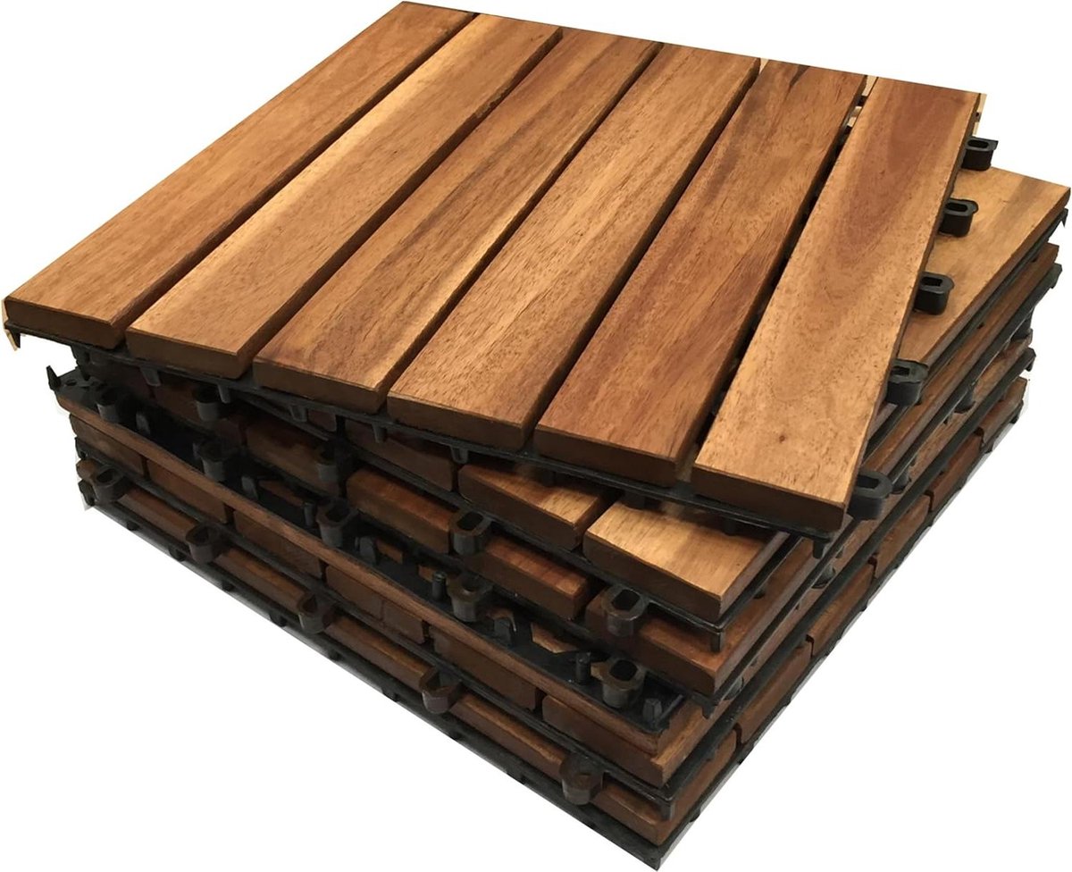 Hardhouten Terrastegels - Houten Vloerdelen - Buitenruimte Creëren - Eenvoudige Installatie - 18 Stuks - Bruin