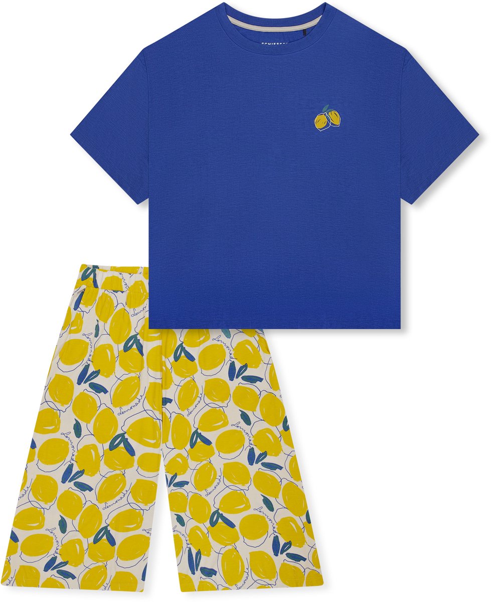Schiesser dames Casual Fashion pyjama met 3/4-mouwen - granaatappel en - royaalblauw