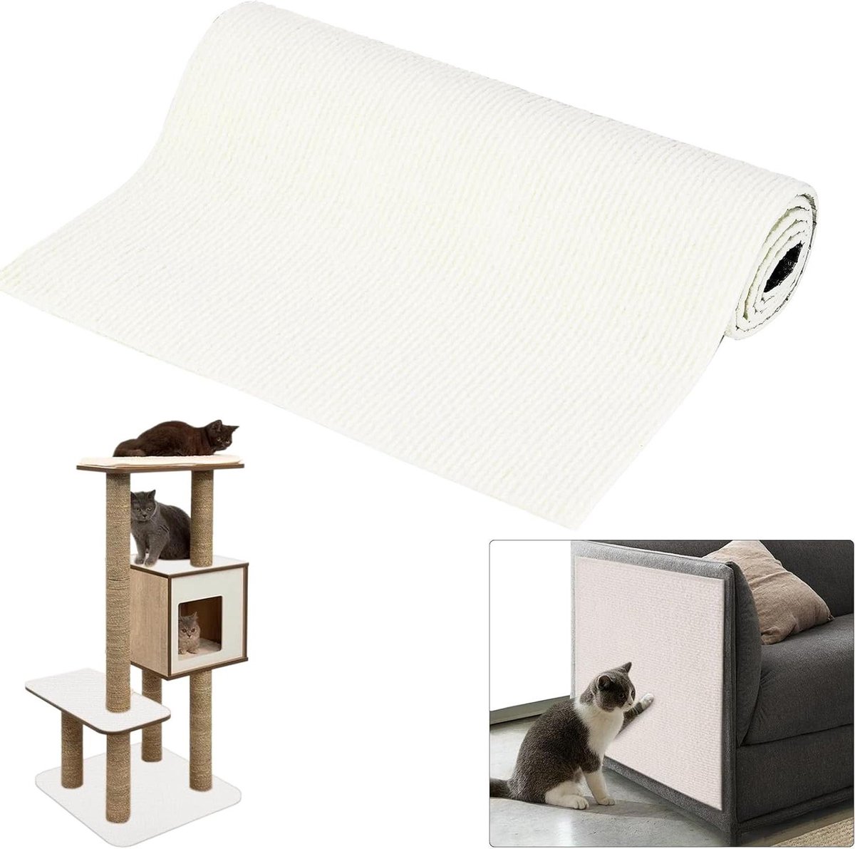Krabmat voor Katten - Krabplank Kussen - Meubels Beschermen - Zelfklevende Achterkant - 30 x 100 cm - Warm Wit