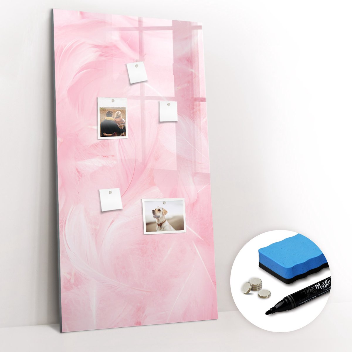 Tulup Whitebord - Fijne veren - 60 x 120 cm - Roze Magnetisch Bord - Gratis 5 Sterke Magneten + Whiteboard Marker & Wisser - Wanddecoratie Kantoor - Memo Bord - Productiviteit Tools
