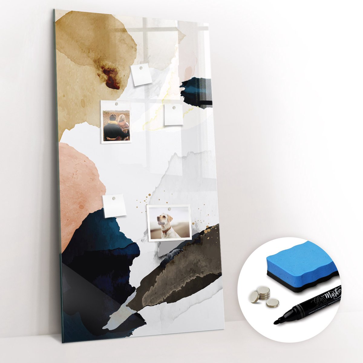 Tulup Whitebord - Abstracte aquarel - 60 x 120 cm - Veelkleurig Magneetbord Keuken - Gratis 5 Sterke Magneten + Whiteboard Marker & Wisser - Organizer Muur - Magneetbord Design - Planning Muur