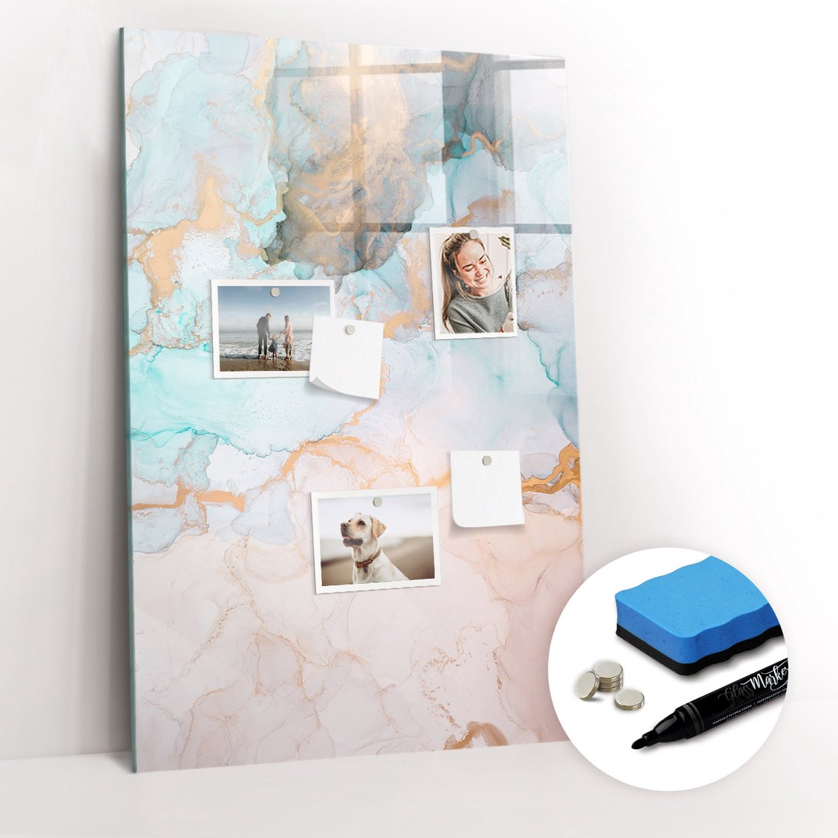 Tulup Whitebord - Abstracte inkt - 60 x 90 cm - Veelkleurig Memobord Keuken - Gratis 5 Sterke Magneten + Whiteboard Marker & Wisser - Scandinavisch Design Bord - Memobord Glas - Notitiebord Werkplek