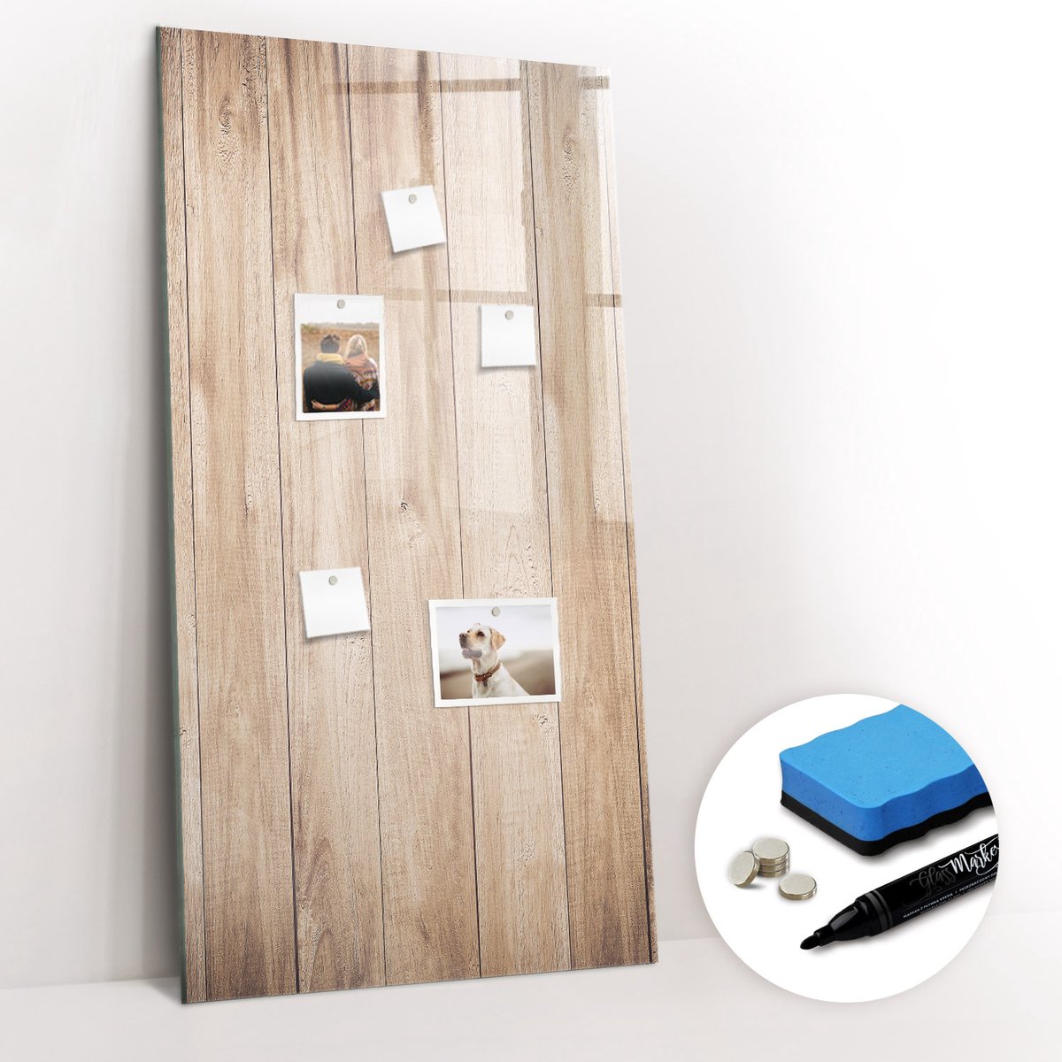Tulup Whitebord - Lichte houten planken - 60 x 120 cm - Bruin Magnetisch Bord Kind - Gratis 5 Sterke Magneten + Whiteboard Marker & Wisser - Moderne Wanddecoratie - Magneetbord Keuken - Notitiebord Werkplek
