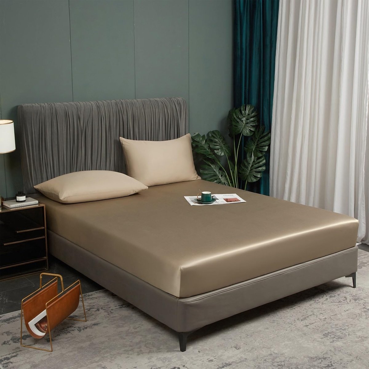 120x200 Spannbettlaken Bamboe Bruin Spannbetttuch Set Hypoallergeen Koelend Boxspringbed 100% Bamboe Bedlaken Spannbetttuch Linnen 120 x 200 voor Hoge Matras tot 25-30 cm
