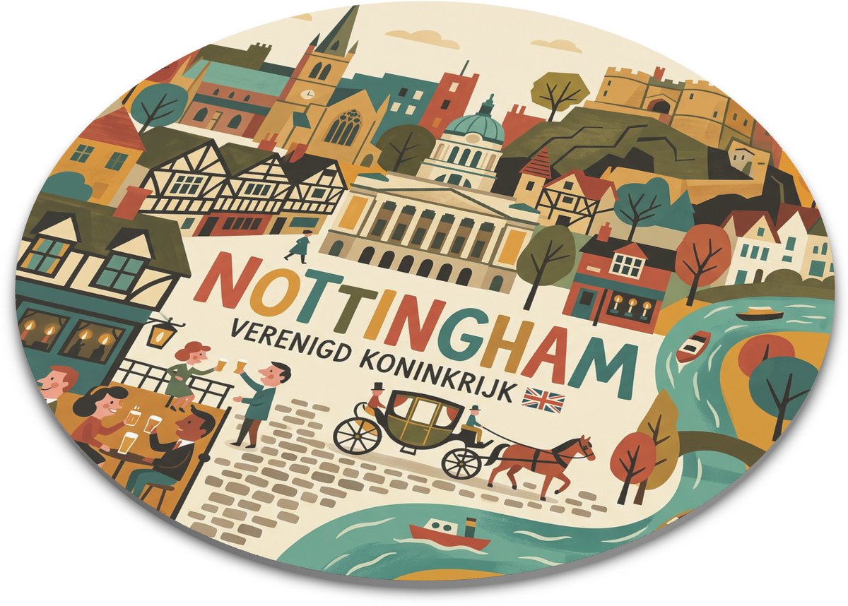 Ronde muismat Nottingham Verenigd Koninkrijk Retro illustratie stadsposter Vintage bureau accessoire