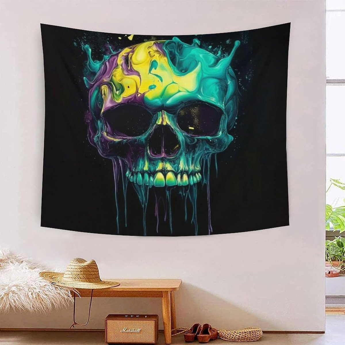 3D schedel bedrukte muurdeken woondecoratie beddengoed poster muurkunst wandtapijt wandtapijten wandkleed zacht polyester voor woonkamer slaapkamer slaapzaal deco 180 cm x 230 cm