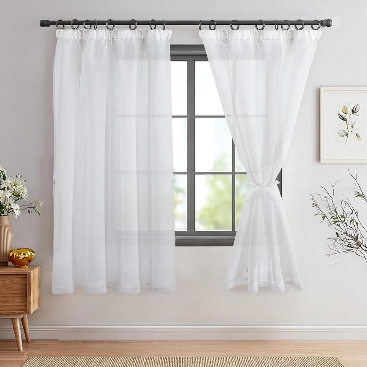 Voile gordijnen met plooiband, linnenlook, 2 stuks, halftransparant, gordijnen voor woonkamer, doorzichtige gordijnen, wit, 175 x 140 cm (hoogte x breedte)