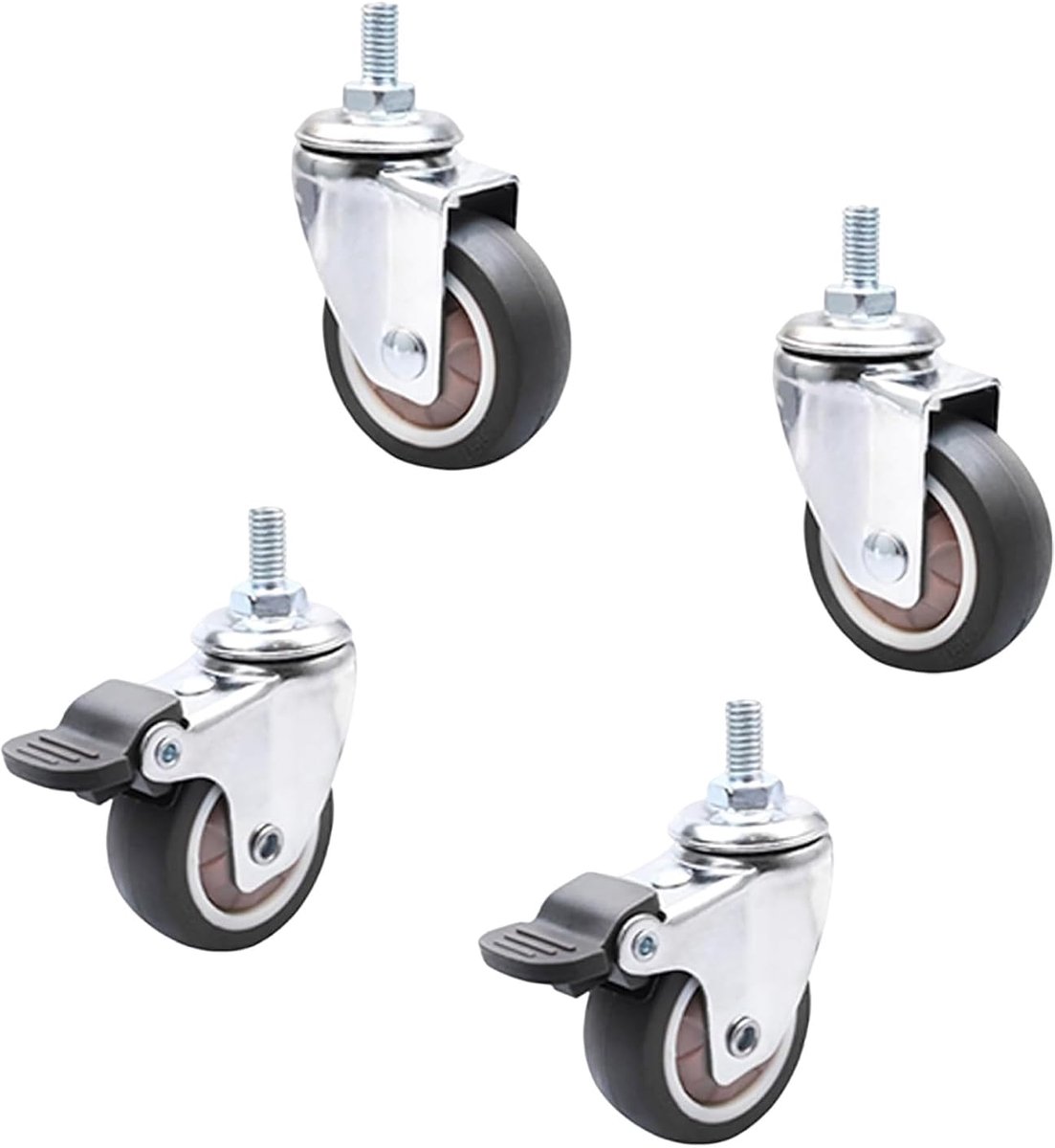 Zwenkwielen van rubber, krasbestendige wielen met rem voor kleine apparaten, 360° draaibare wagen (zilver, 25 mm)