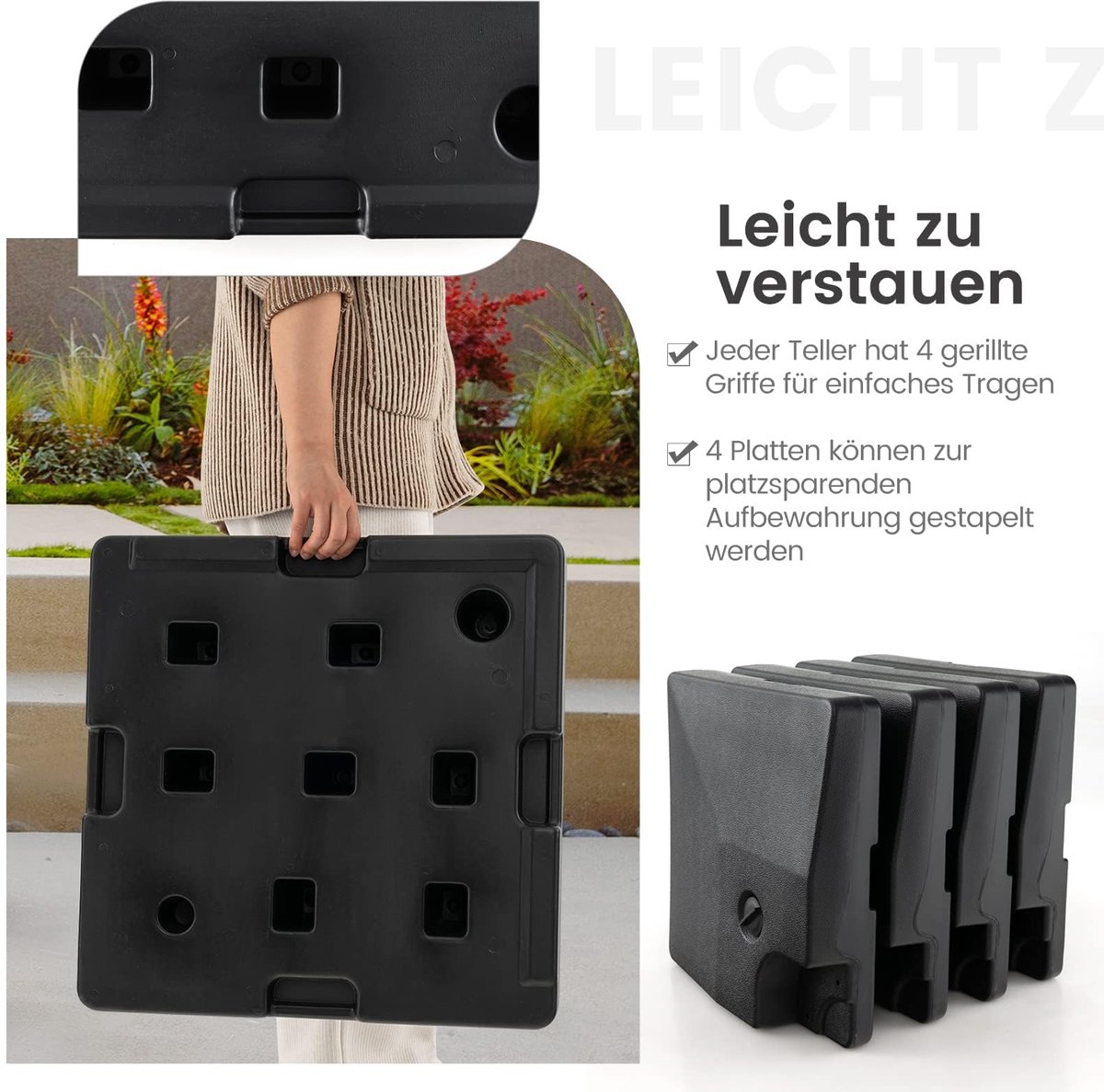 Parasolstandaard, 80 liter/108 kg, kan worden gevuld met water of zand, parasolgewicht 4-delig, zweefparasolstandaard, parasolstandaard voor zweefparasol