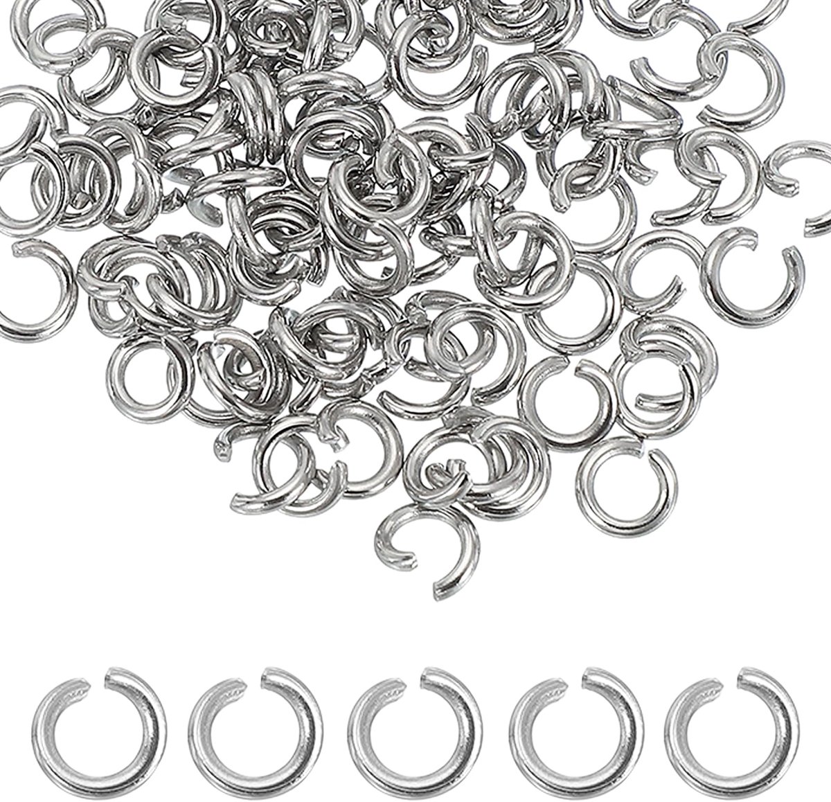 Springringen, 6 mm roestvrijstalen spleet-O-ringen, 1,2 mm dikke verbindingsring voor armband, halsketting, hanger, sieraden, sleutelhanger, doe-het-zelf handwerk, zilver