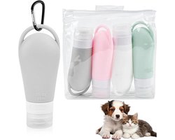 Pack van 4 - 90 ml - silicone reisflessen - hondenvoer tube - herbruikbaar - karabijnhaak tube - 90 ml capaciteit - ideaal voor honden - snacks en vloeistoffen - 4 kleuren