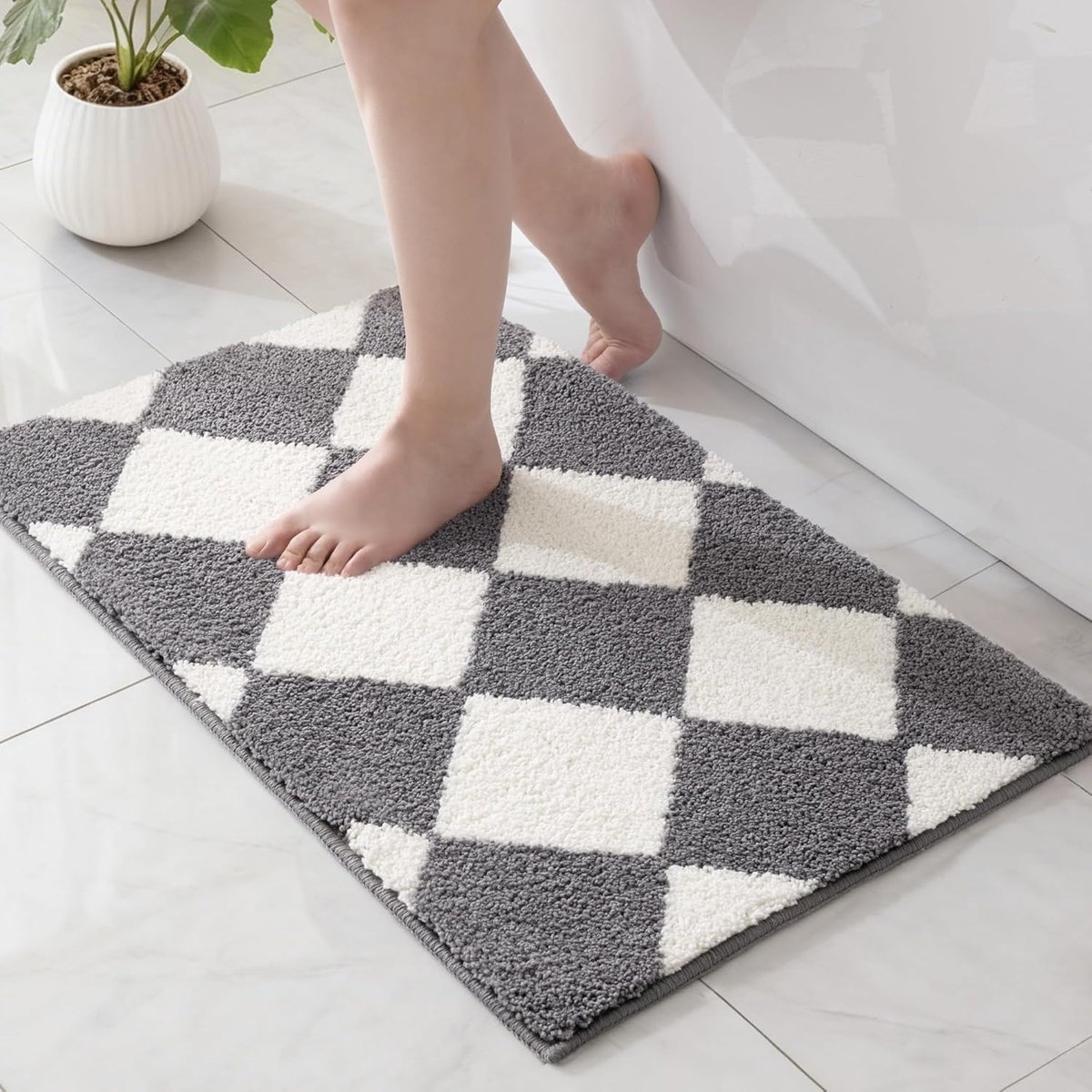 Mezcla Badmat van microvezel, antislip, absorberend en extra zacht, sneldrogend en machinewasbaar, voor badkamer, douche en decoratie, 40 x 60 cm, grijs geruit