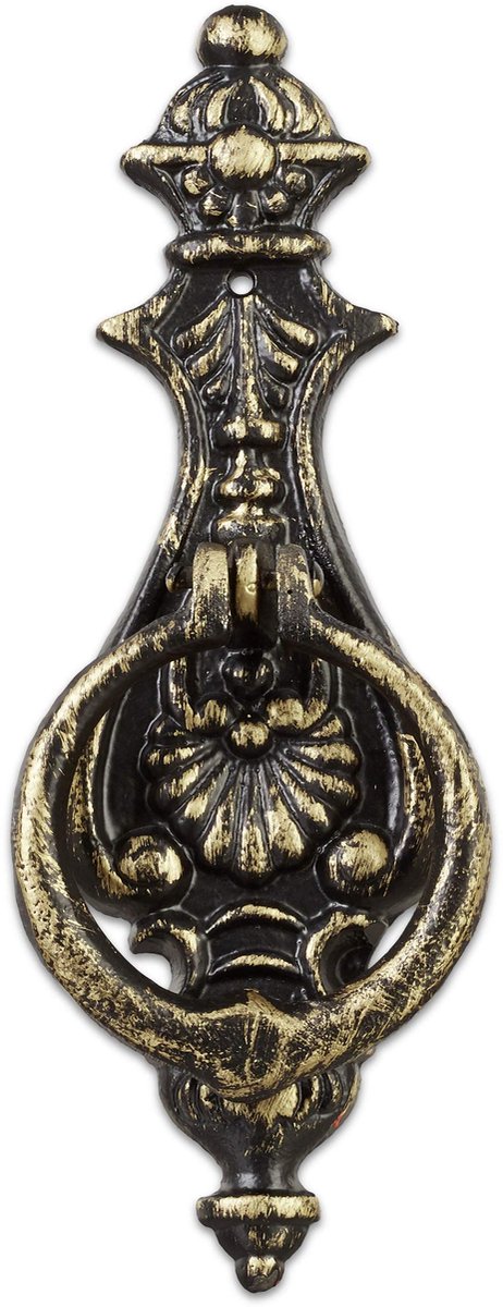 Deurklopper antiek, landhuisstijl, gietijzer, HBD 24 x 8,5 x 3 cm, alternatieve deurbel, klopring, zwart/brons